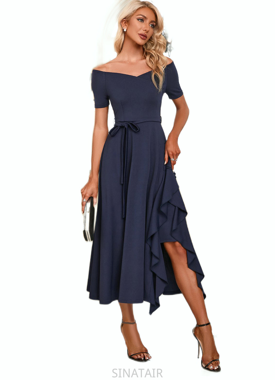 Anna V-Neck Elegant A-line Cotton Blends Midi Dresses DHP0022561