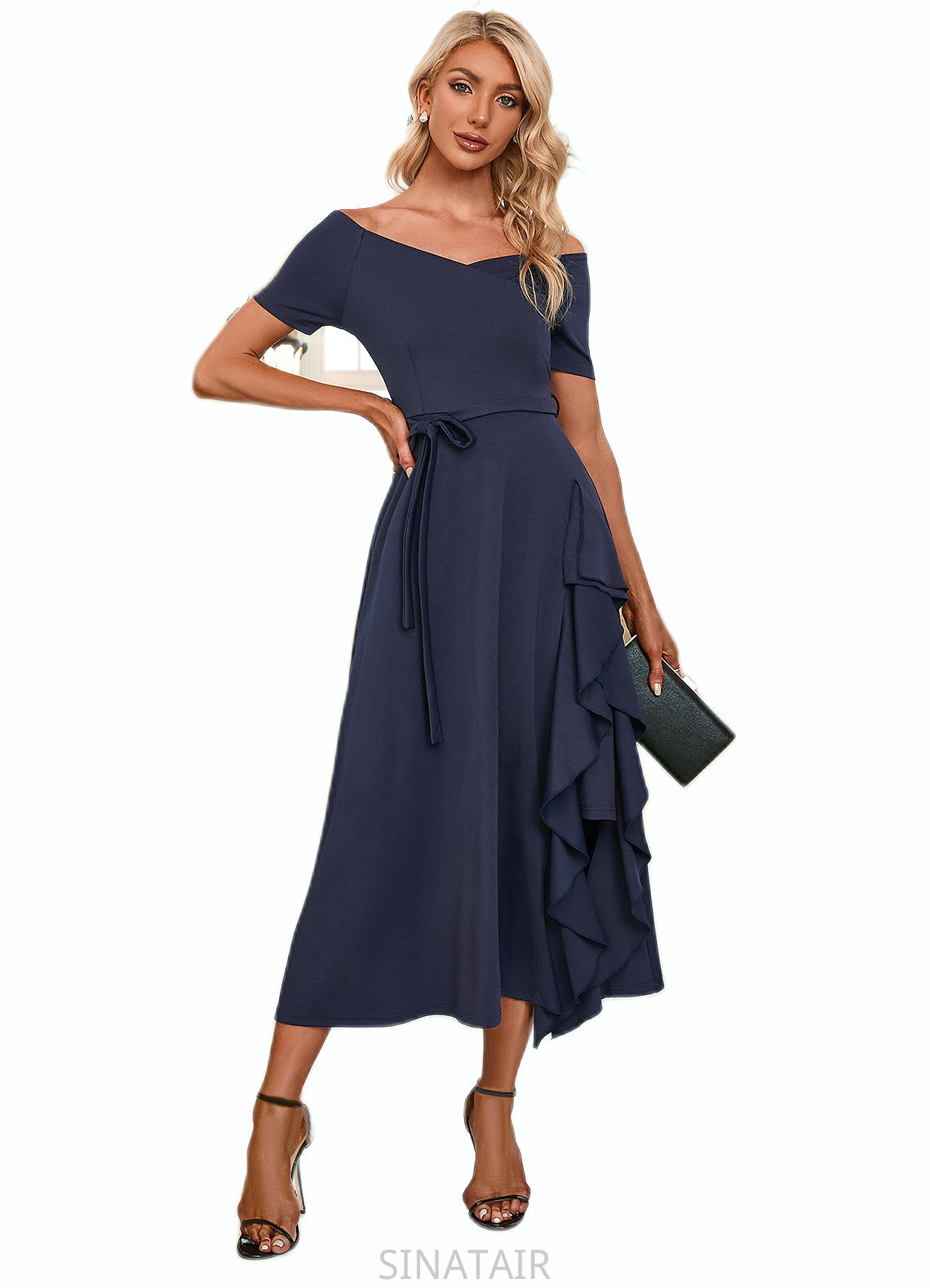 Anna V-Neck Elegant A-line Cotton Blends Midi Dresses DHP0022561