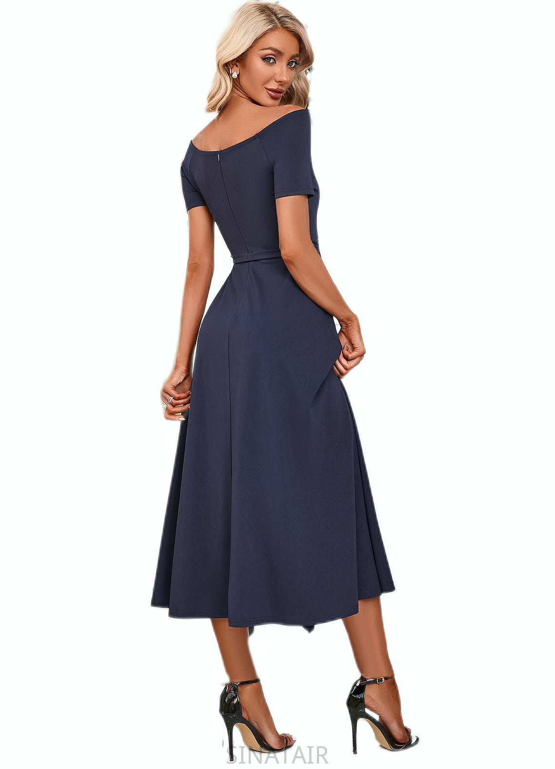 Anna V-Neck Elegant A-line Cotton Blends Midi Dresses DHP0022561