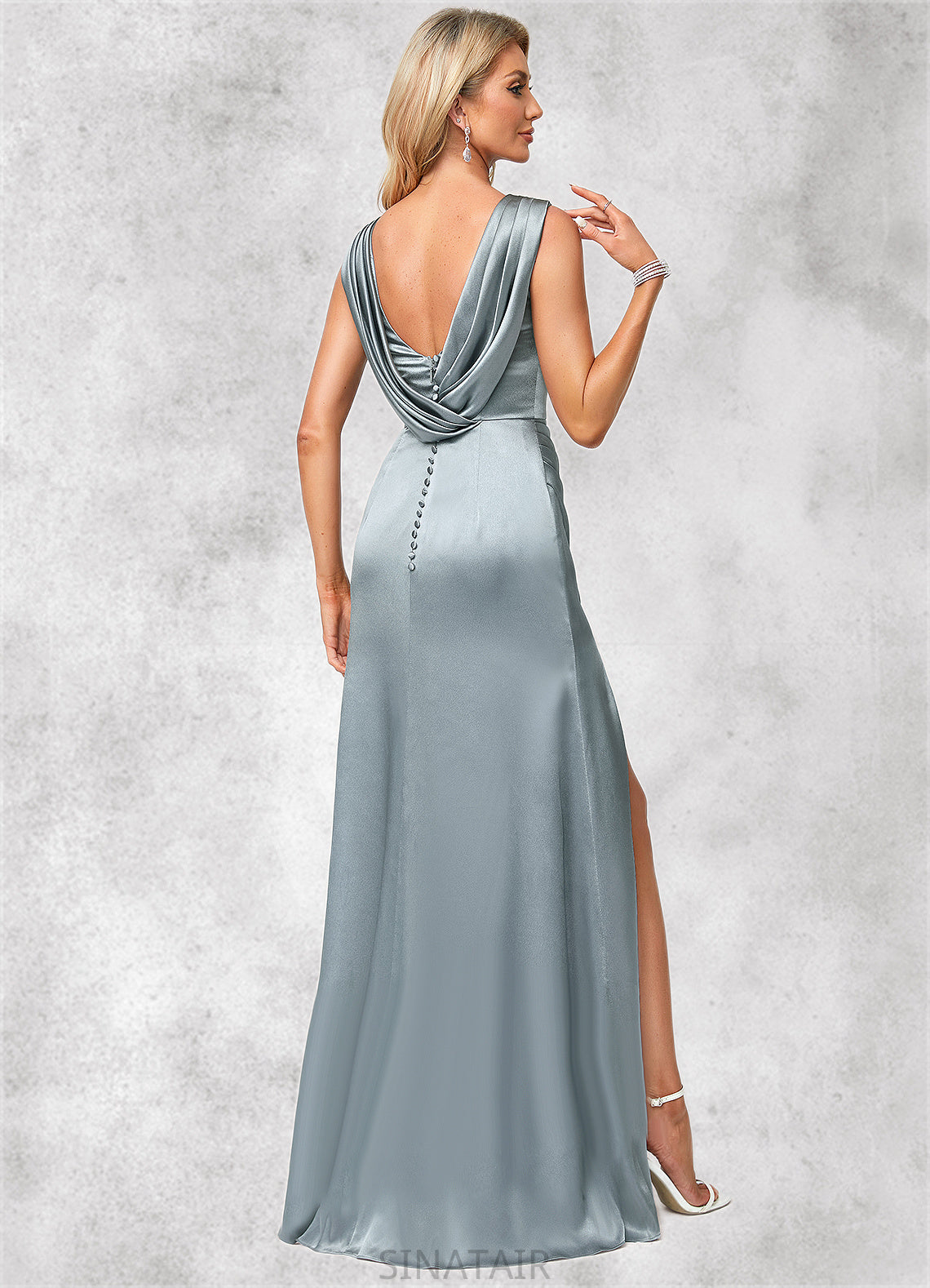 Miah A-line Cowl Scoop Floor-Length Stretch Satin Bridesmaid Dress DHP0022574