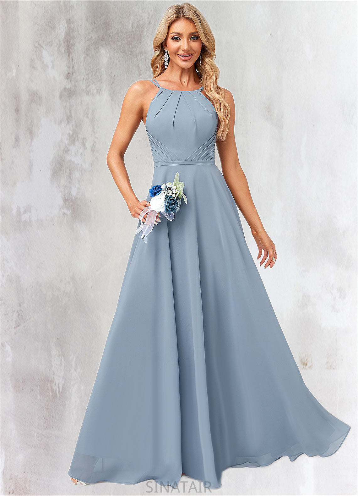 Julia A-line Halter Floor-Length Chiffon Bridesmaid Dress DHP0022575