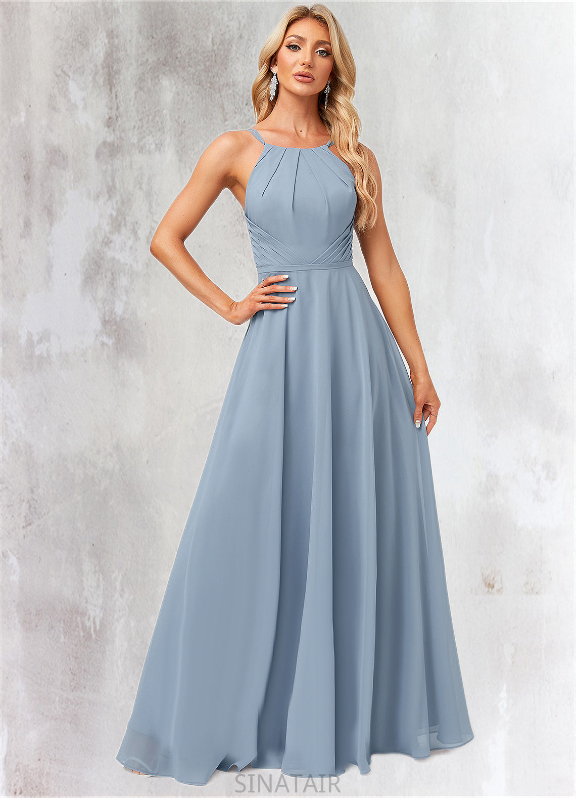 Julia A-line Halter Floor-Length Chiffon Bridesmaid Dress DHP0022575