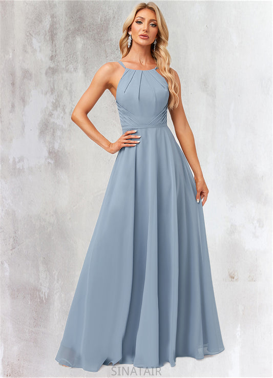 Julia A-line Halter Floor-Length Chiffon Bridesmaid Dress DHP0022575