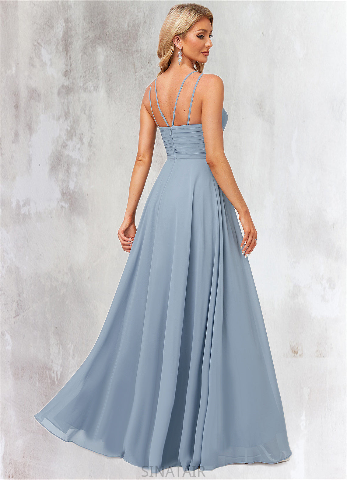 Julia A-line Halter Floor-Length Chiffon Bridesmaid Dress DHP0022575