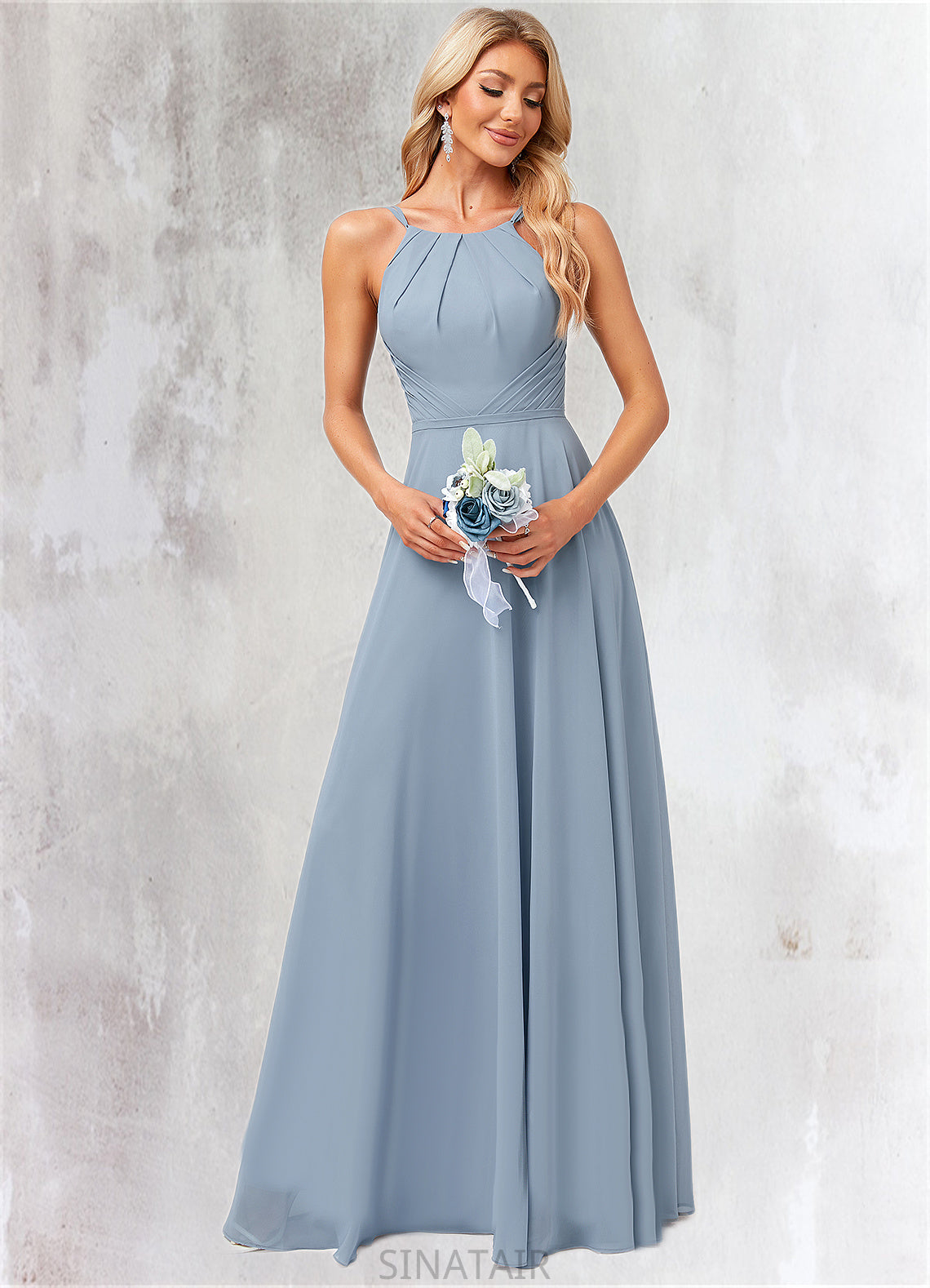 Julia A-line Halter Floor-Length Chiffon Bridesmaid Dress DHP0022575