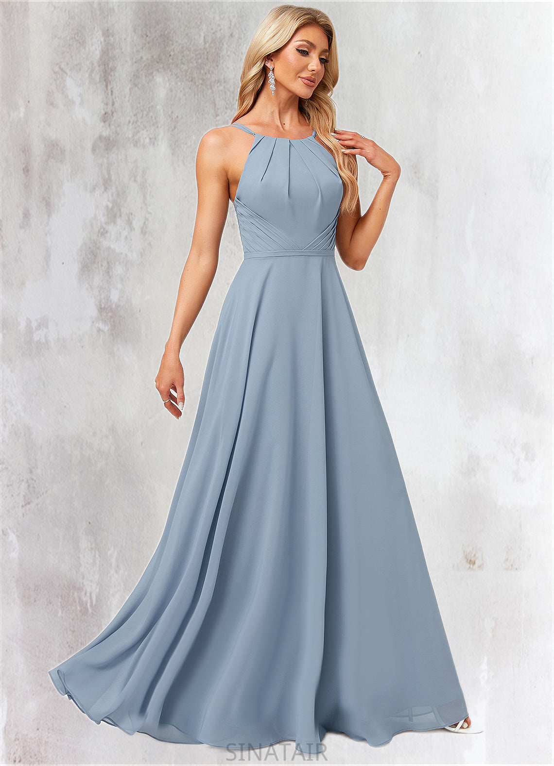 Julia A-line Halter Floor-Length Chiffon Bridesmaid Dress DHP0022575