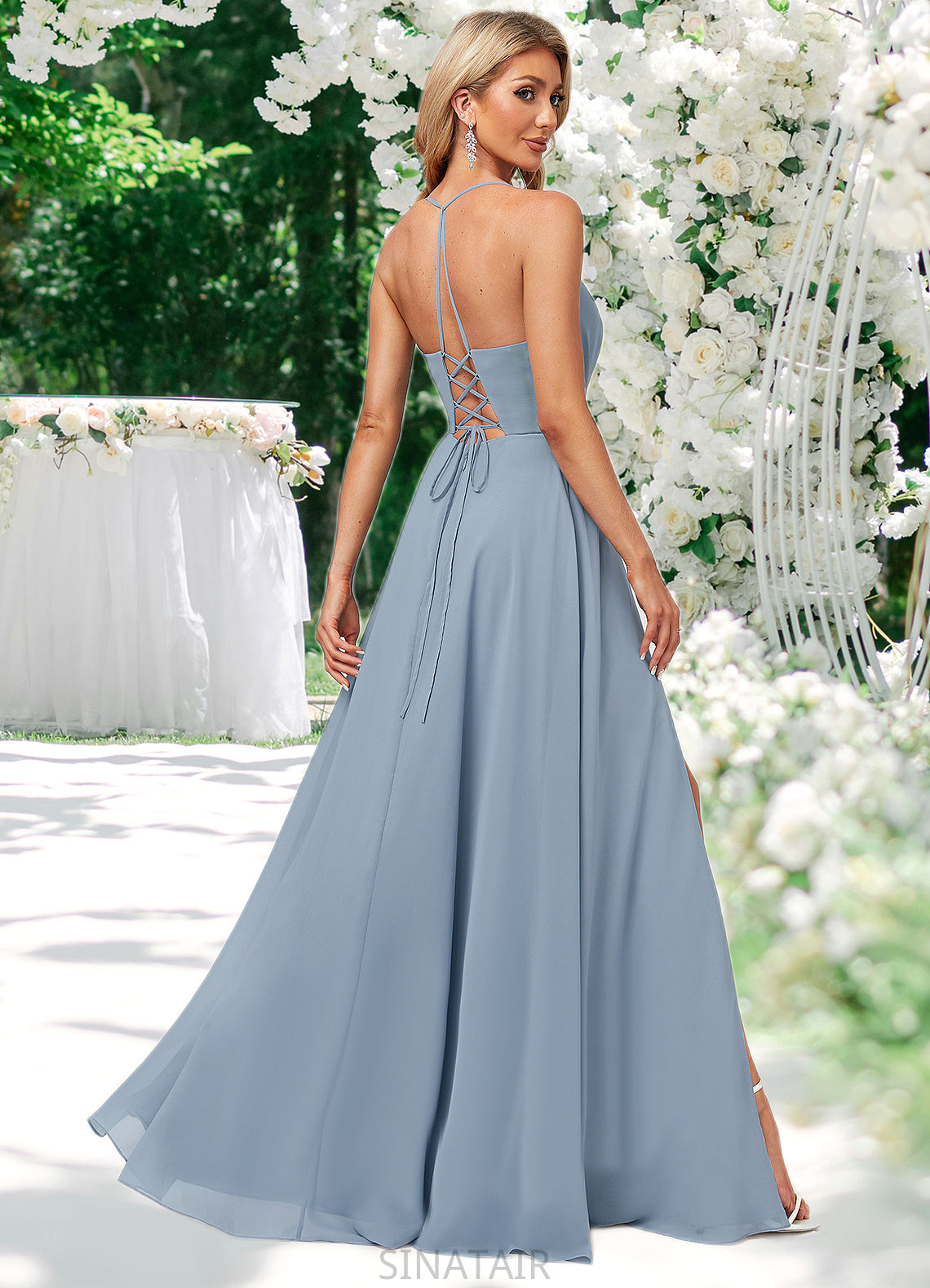 Anaya A-line V-Neck Floor-Length Chiffon Bridesmaid Dress DHP0022577