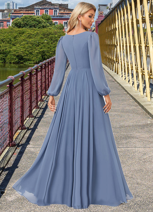 Macie A-line V-Neck Floor-Length Chiffon Bridesmaid Dress DHP0022579