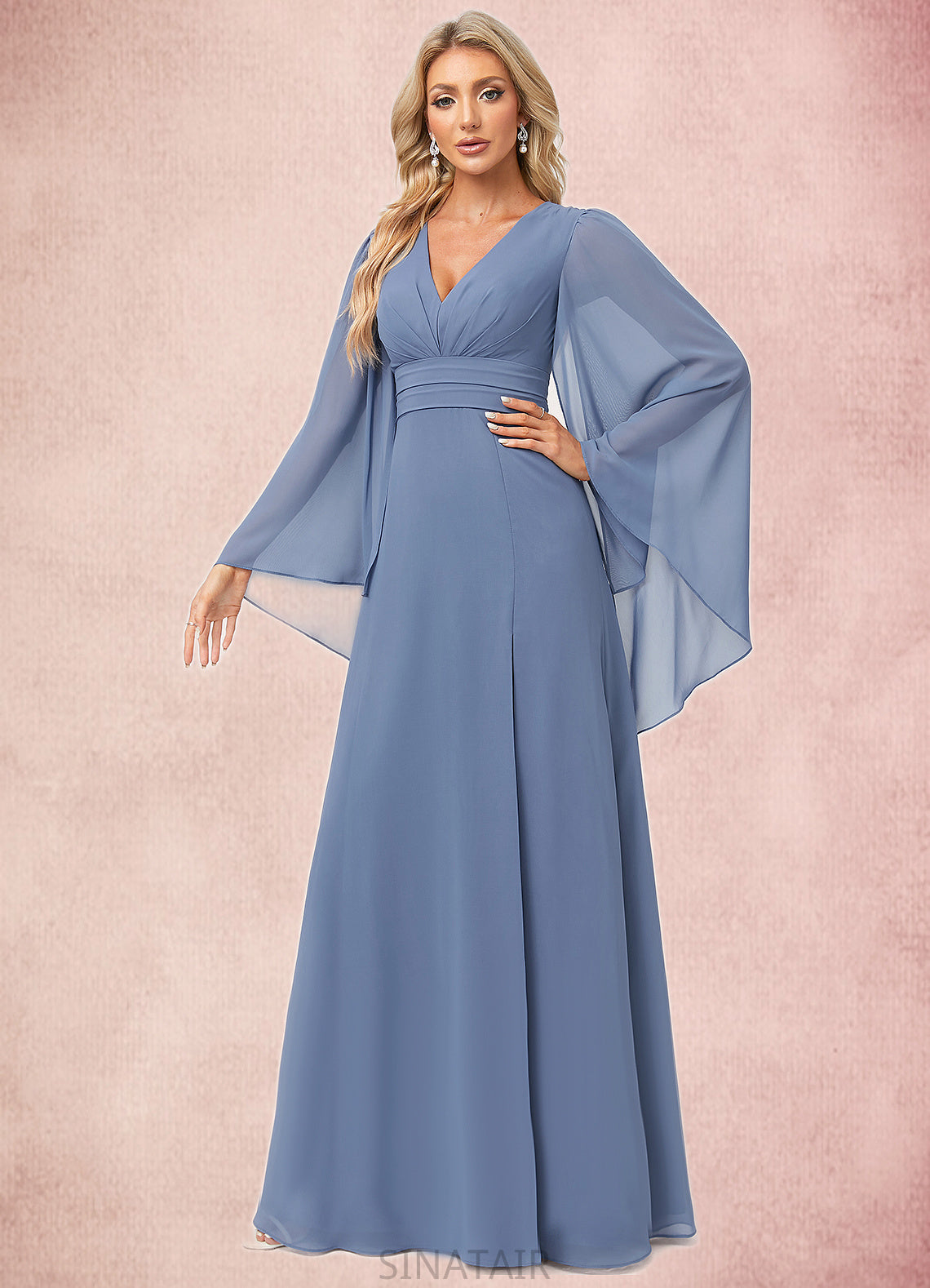 Terri A-line V-Neck Floor-Length Chiffon Bridesmaid Dress DHP0022580