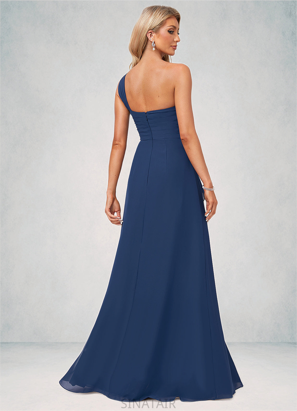 Janiah A-line One Shoulder Floor-Length Chiffon Bridesmaid Dress With Ruffle DHP0022581