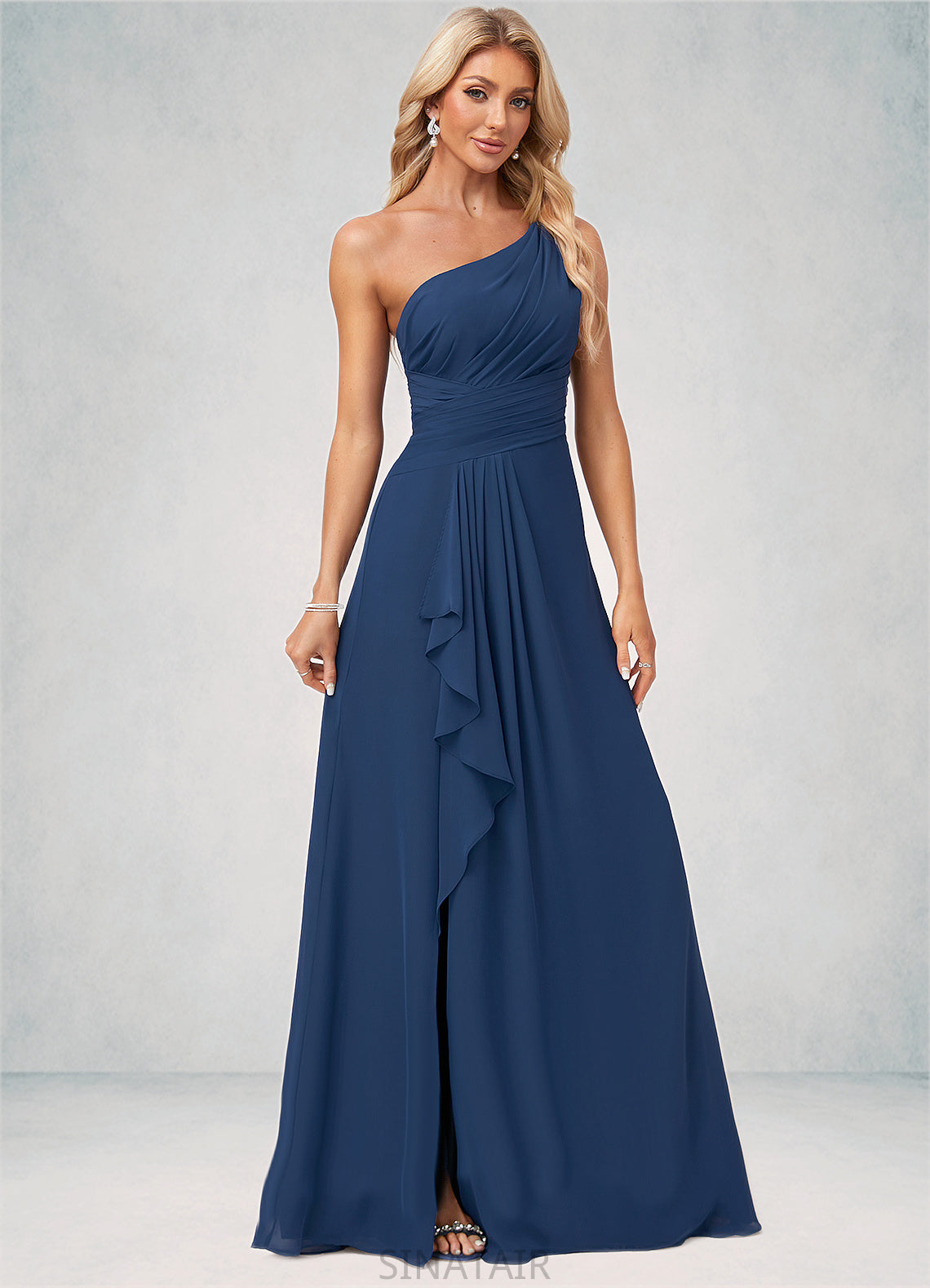 Janiah A-line One Shoulder Floor-Length Chiffon Bridesmaid Dress With Ruffle DHP0022581