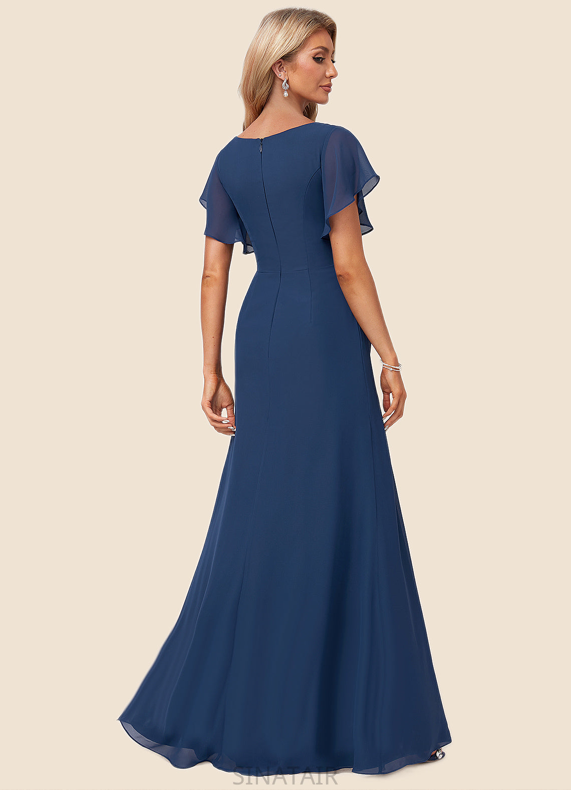 Tania A-line V-Neck Floor-Length Chiffon Bridesmaid Dress With Ruffle DHP0022582