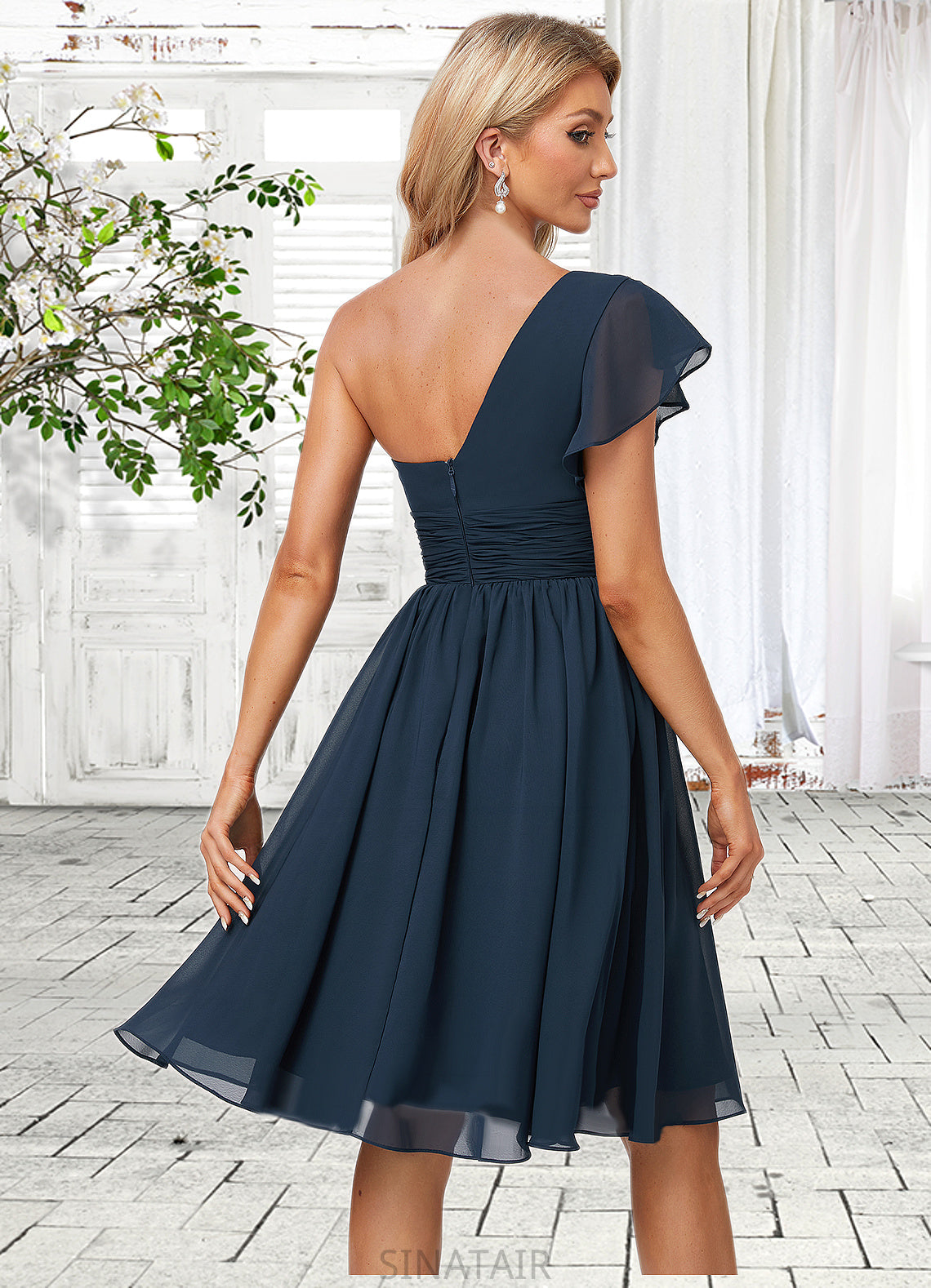 Katharine A-line One Shoulder Knee-Length Chiffon Bridesmaid Dress With Ruffle DHP0022583