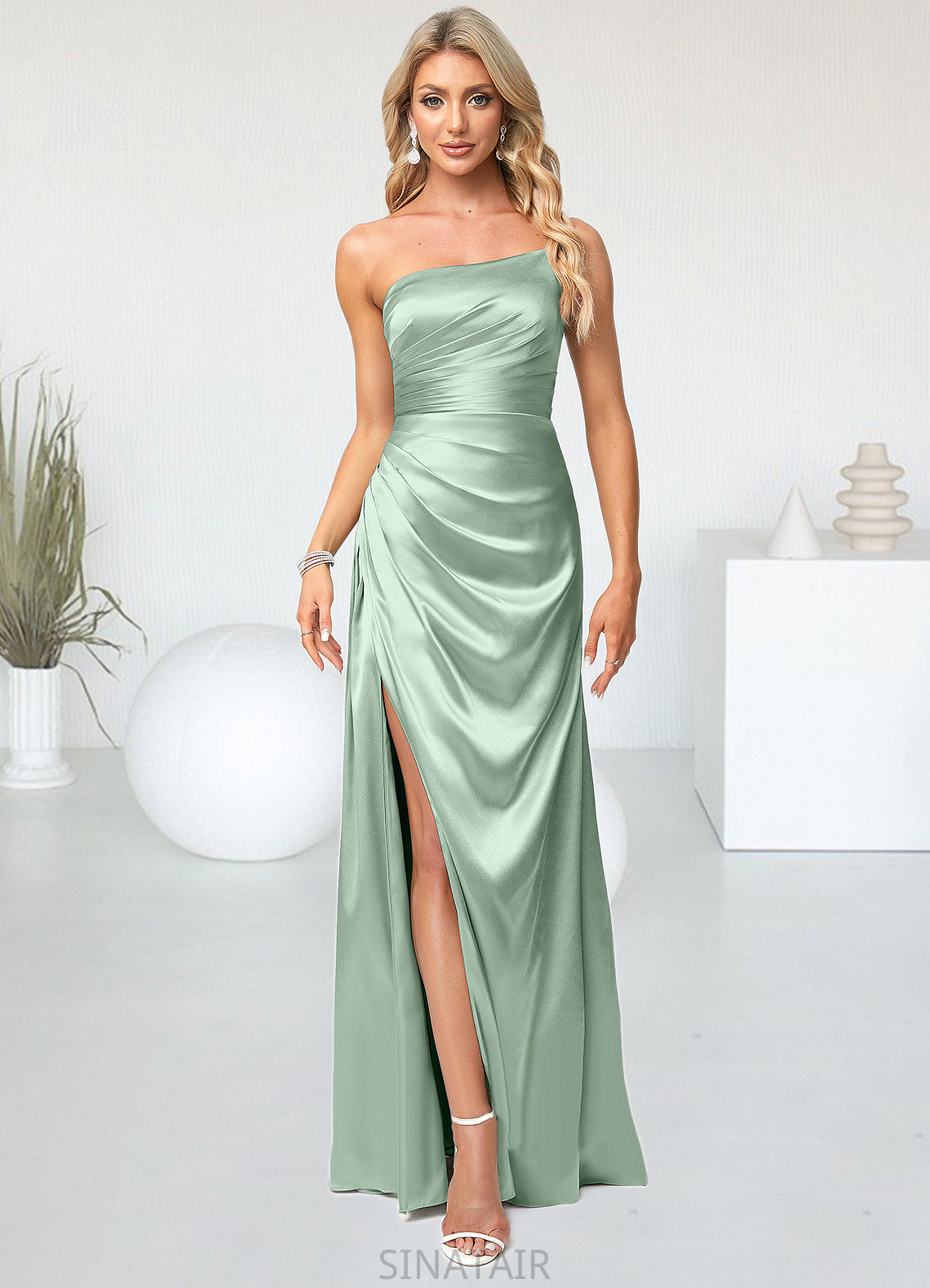 Nataly A-line One Shoulder Asymmetrical Stretch Satin Bridesmaid Dress DHP0022585