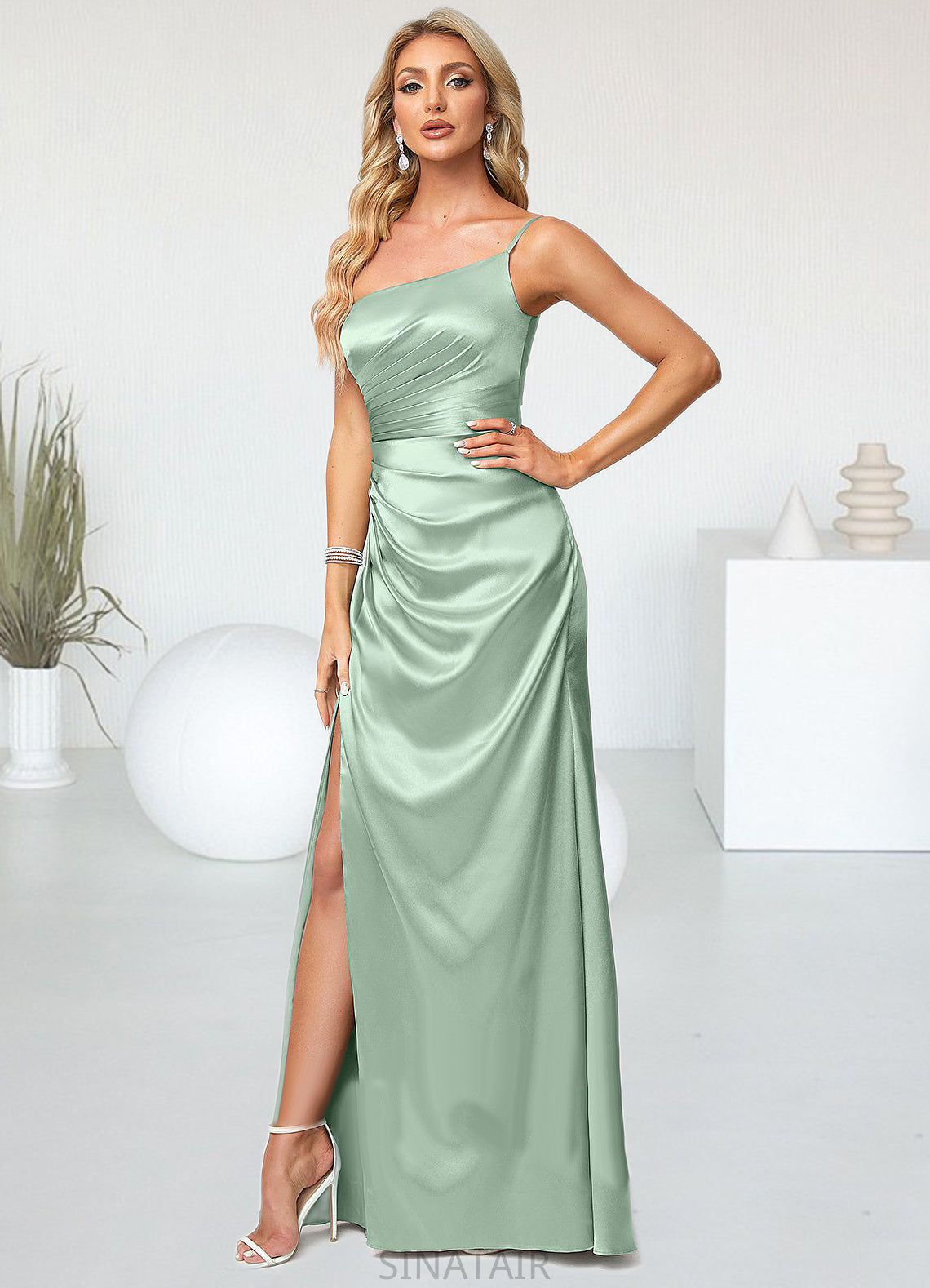 Nataly A-line One Shoulder Asymmetrical Stretch Satin Bridesmaid Dress DHP0022585