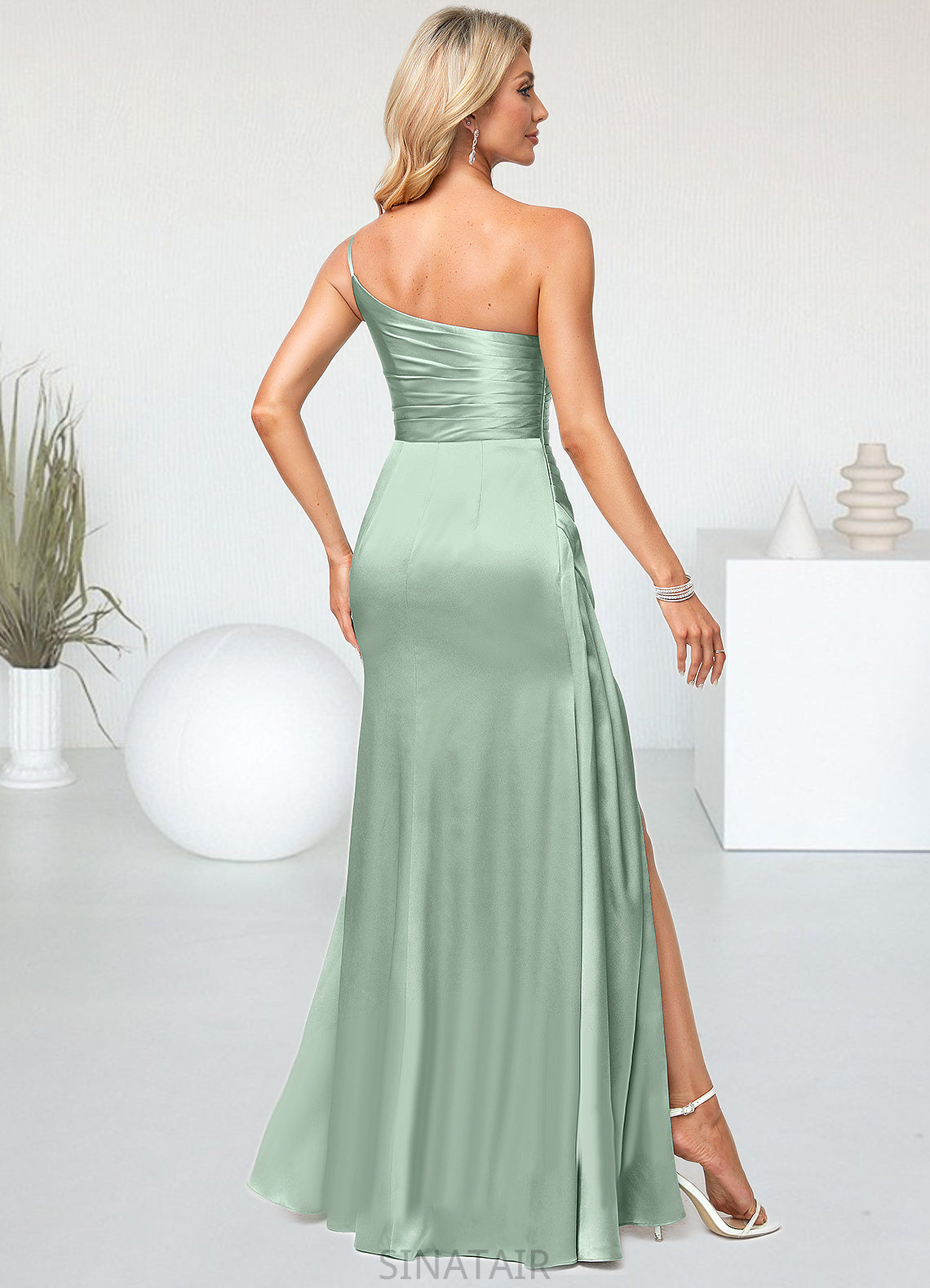 Nataly A-line One Shoulder Asymmetrical Stretch Satin Bridesmaid Dress DHP0022585