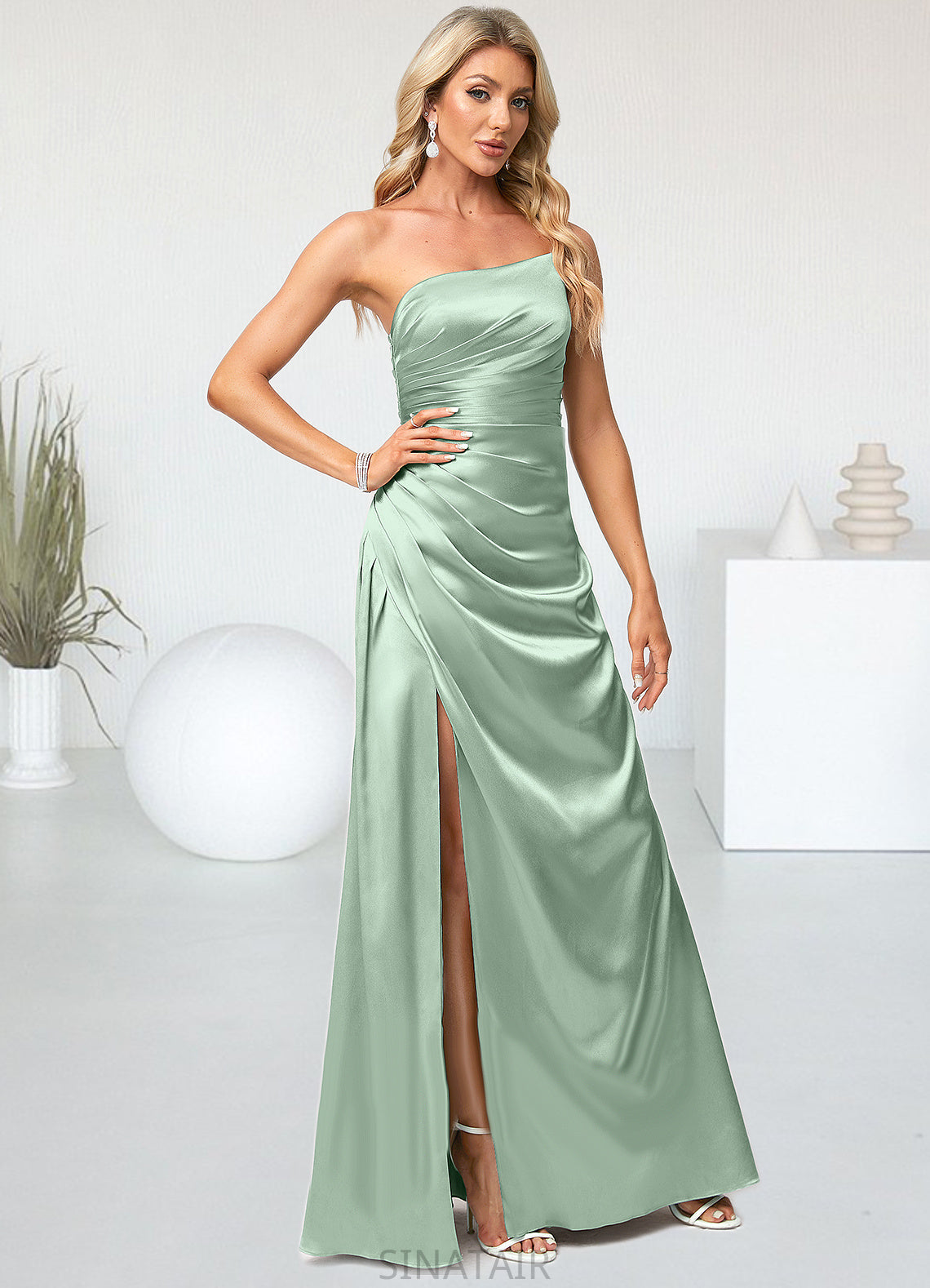 Nataly A-line One Shoulder Asymmetrical Stretch Satin Bridesmaid Dress DHP0022585