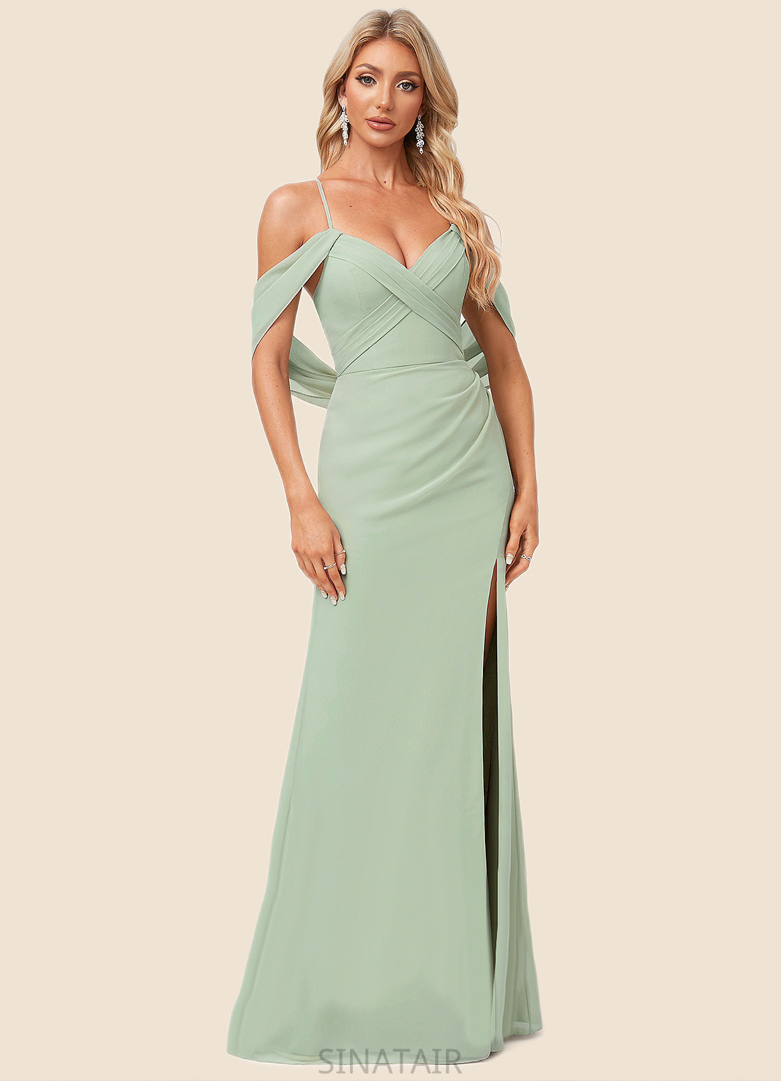 Natalee Trumpet/Mermaid V-Neck Floor-Length Chiffon Bridesmaid Dress DHP0022587