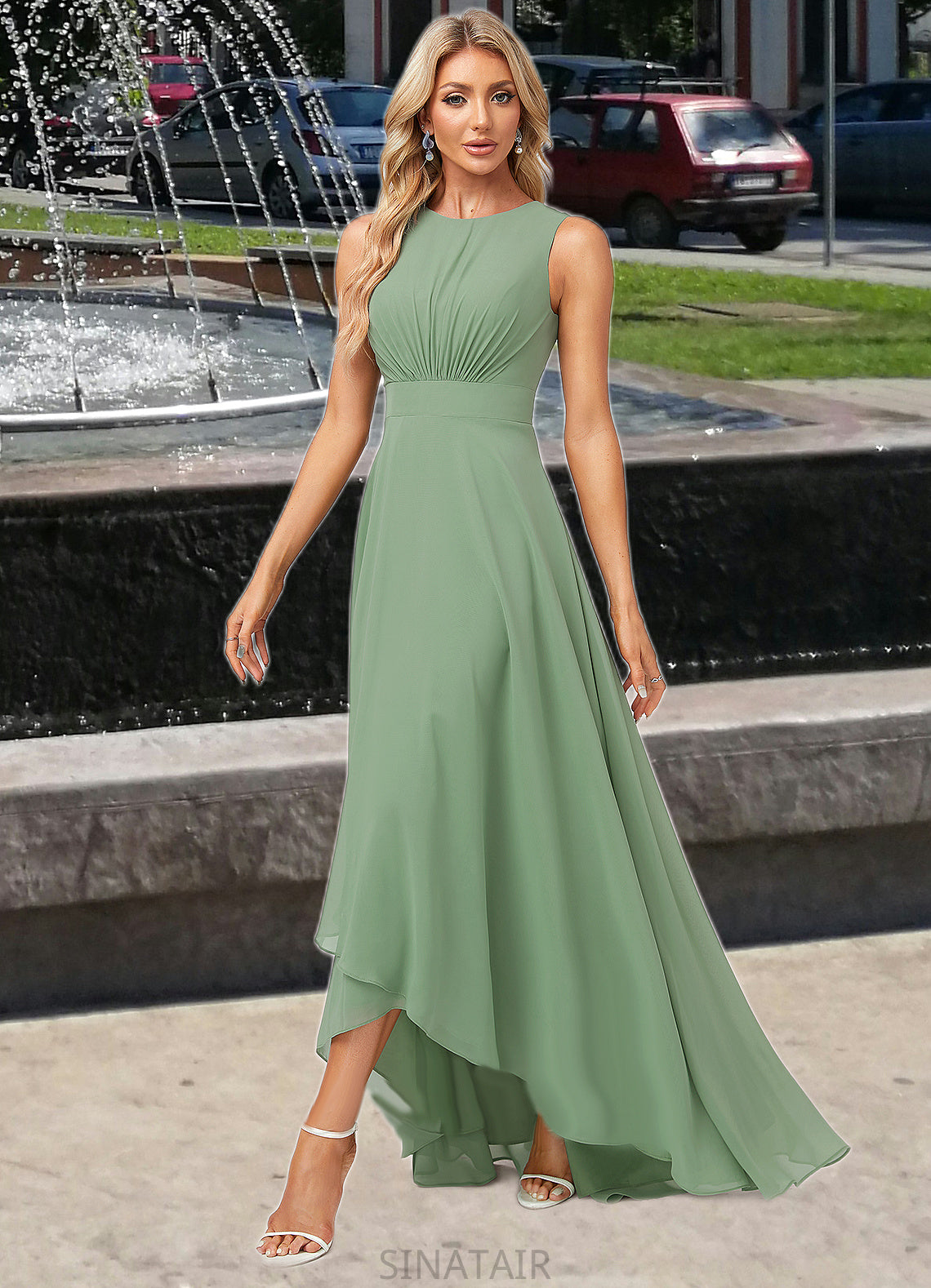 Yesenia A-line Scoop Asymmetrical Chiffon Bridesmaid Dress DHP0022589