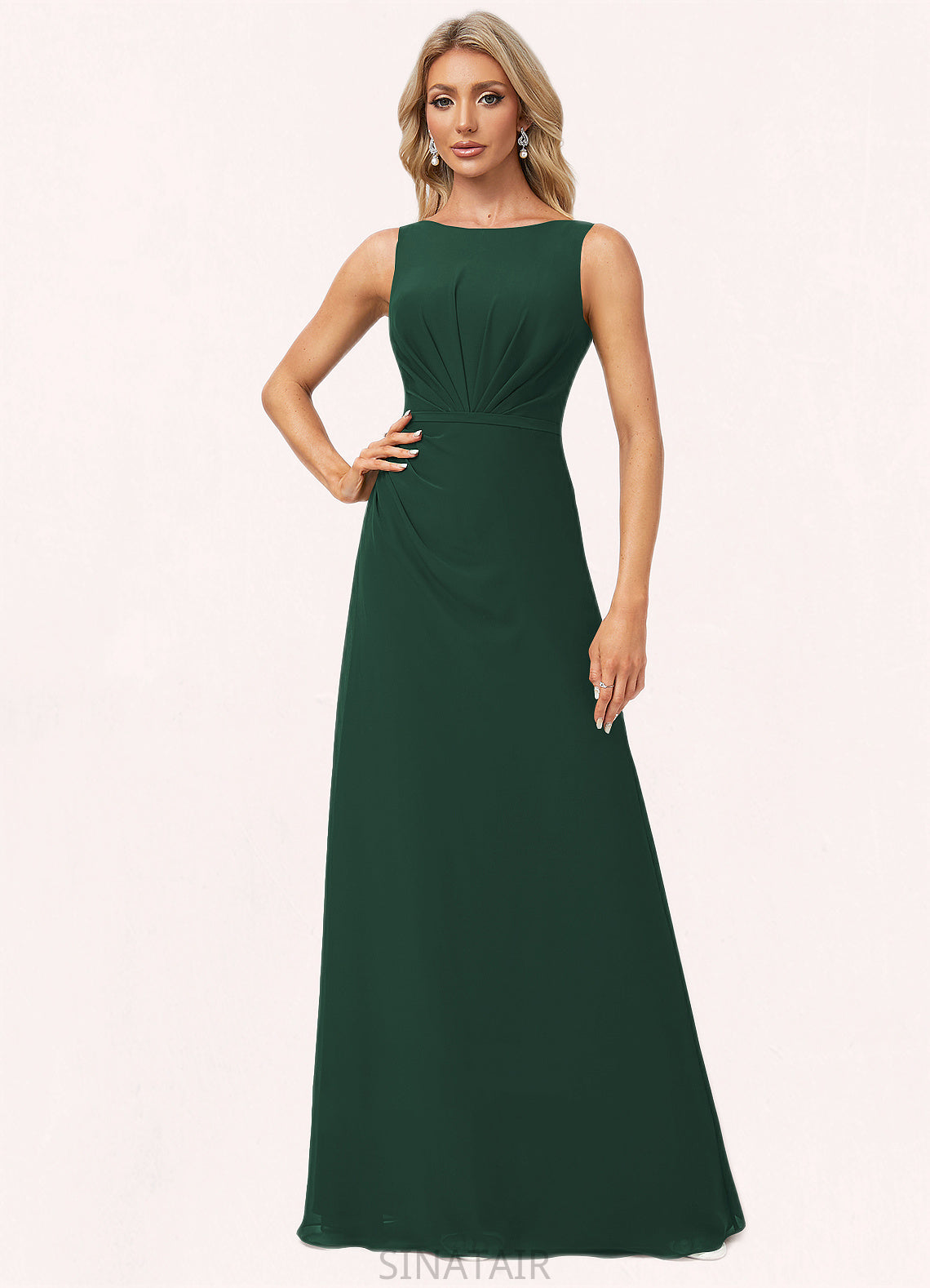 Maryjane A-line Boat Neck Floor-Length Chiffon Bridesmaid Dress DHP0022592