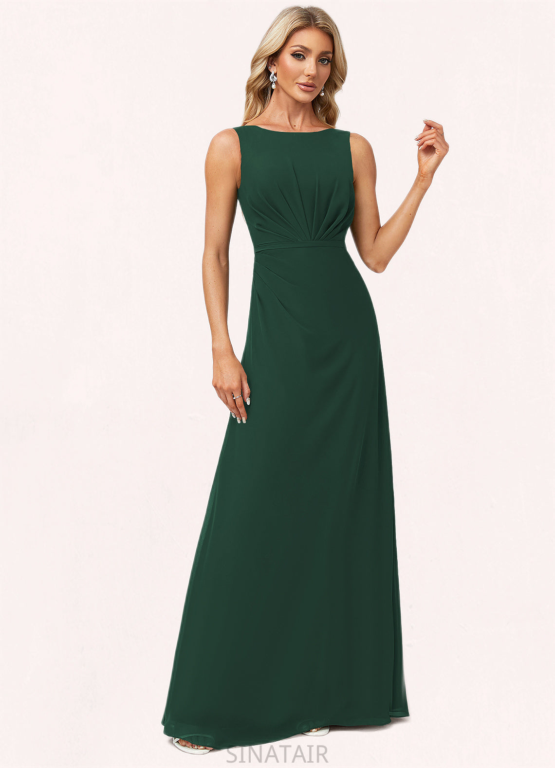 Maryjane A-line Boat Neck Floor-Length Chiffon Bridesmaid Dress DHP0022592