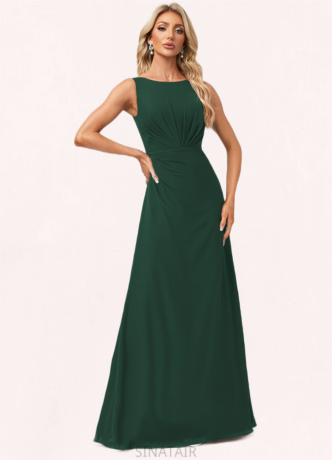 Maryjane A-line Boat Neck Floor-Length Chiffon Bridesmaid Dress DHP0022592