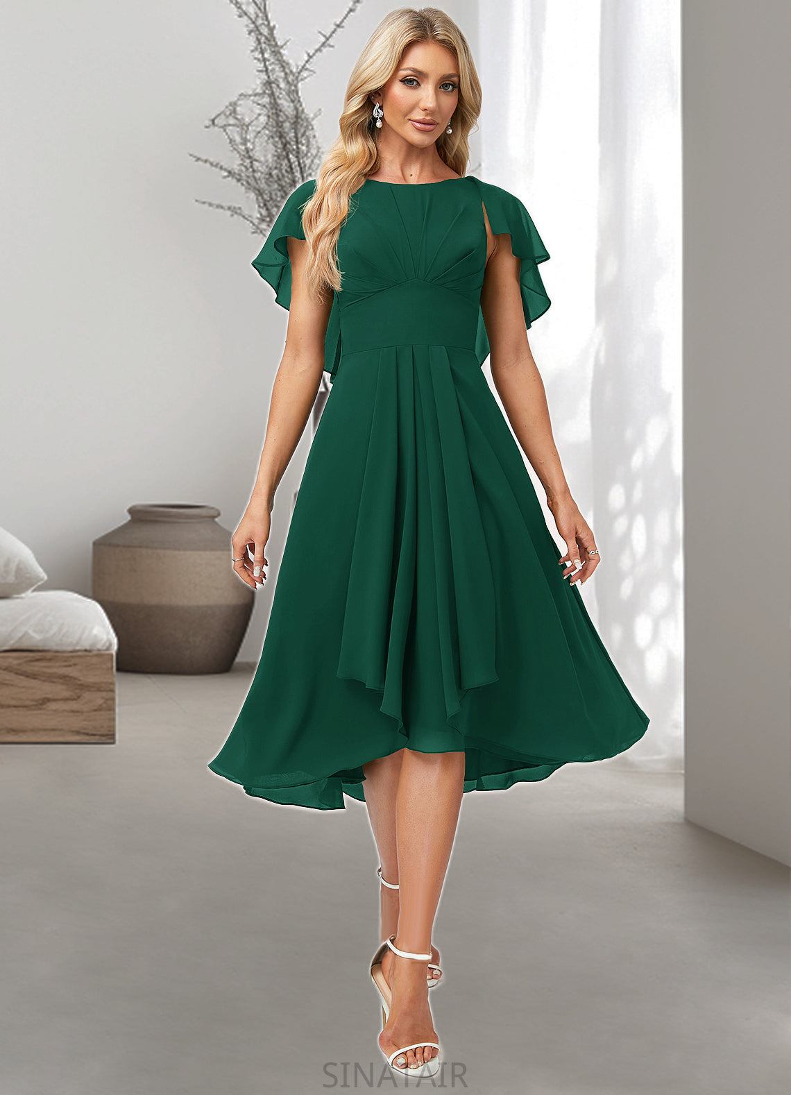 Averi A-line Scoop Asymmetrical Chiffon Bridesmaid Dress With Ruffle DHP0022594