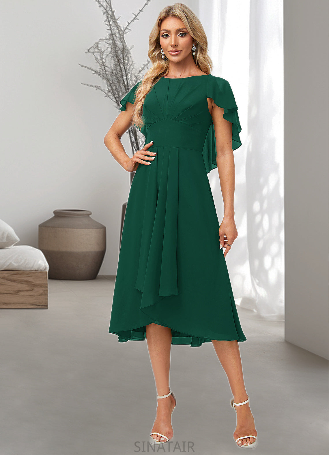 Averi A-line Scoop Asymmetrical Chiffon Bridesmaid Dress With Ruffle DHP0022594