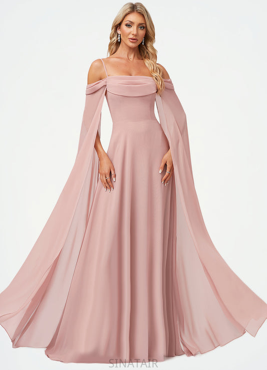 Alia A-line Cold Shoulder Square Floor-Length Chiffon Bridesmaid Dress With Ruffle DHP0022598