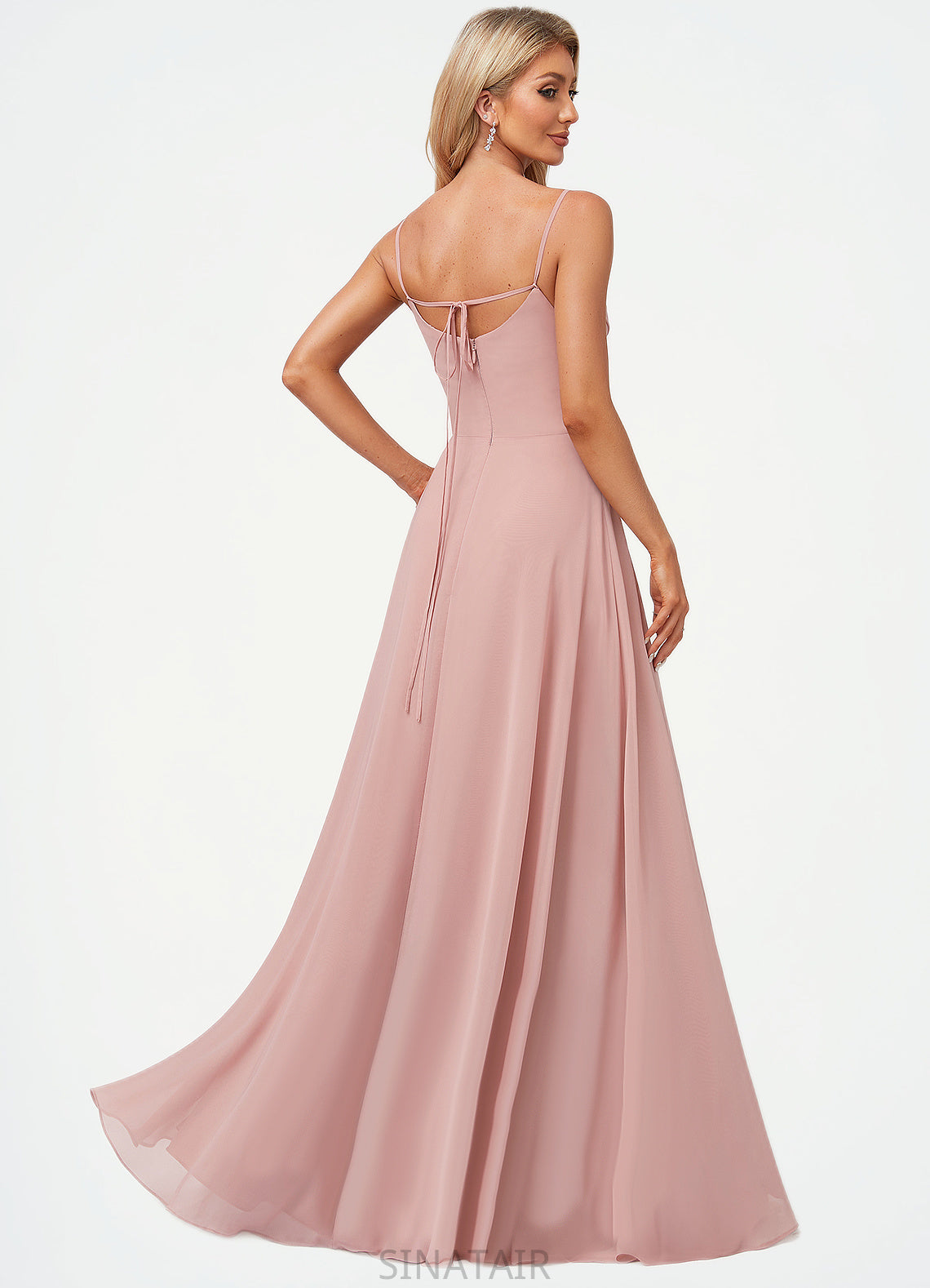 Alia A-line Cold Shoulder Square Floor-Length Chiffon Bridesmaid Dress With Ruffle DHP0022598