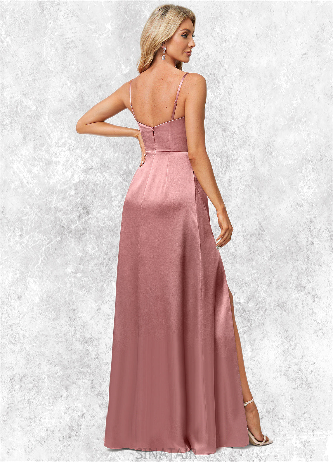 Joslyn A-line Cowl Floor-Length Stretch Satin Bridesmaid Dress DHP0022603