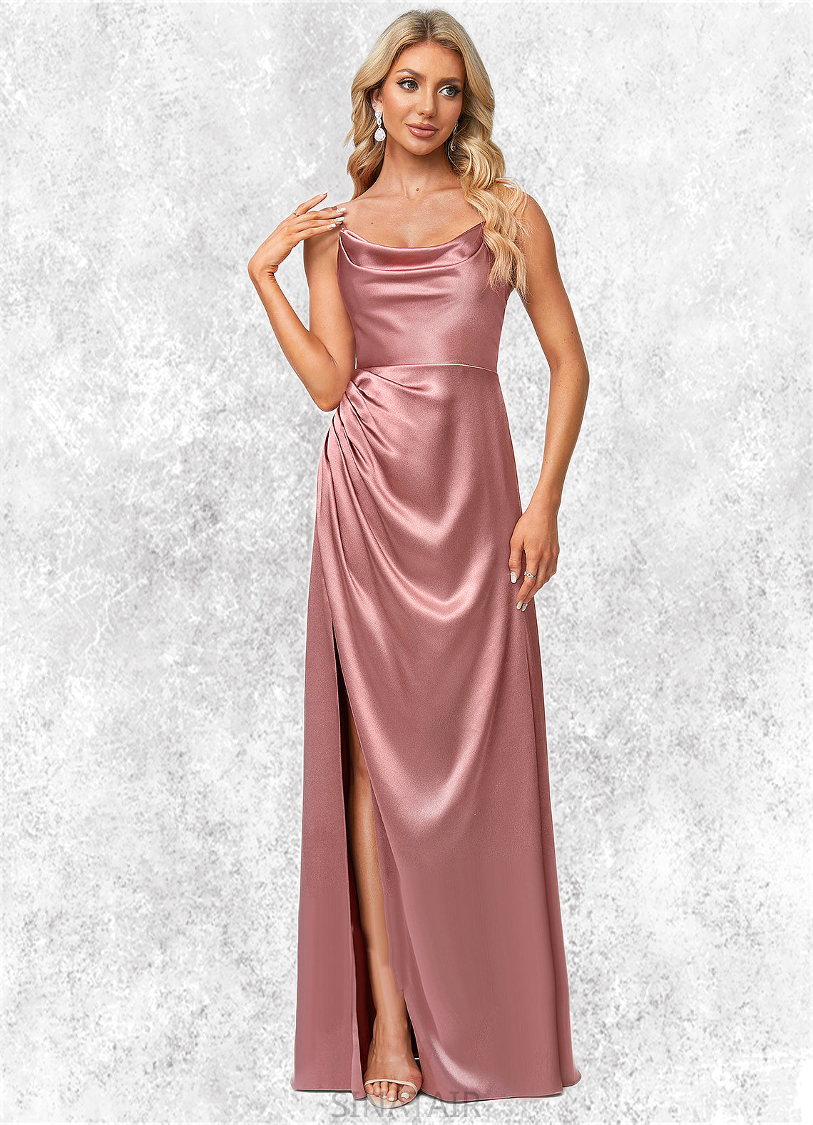 Joslyn A-line Cowl Floor-Length Stretch Satin Bridesmaid Dress DHP0022603