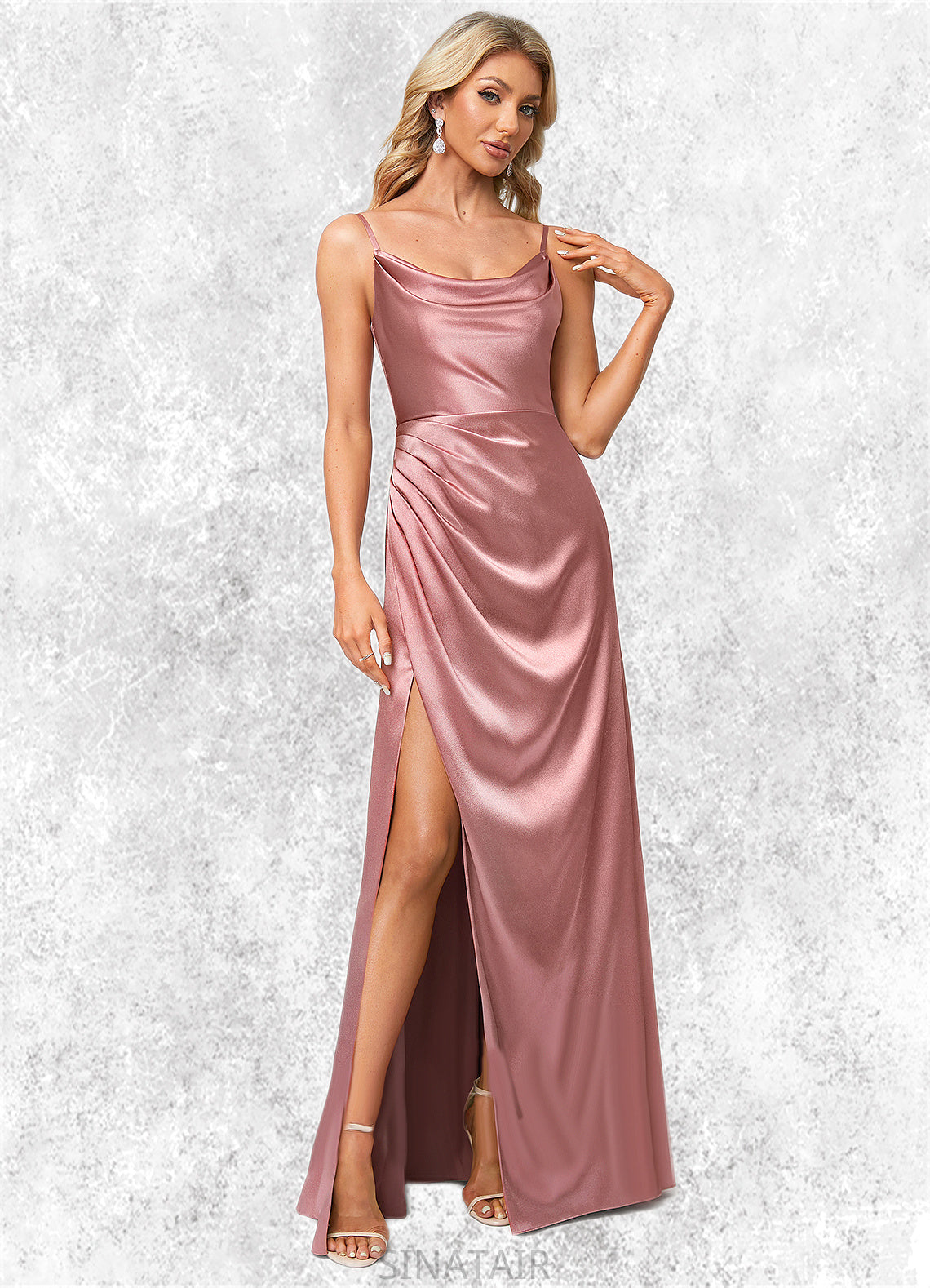 Joslyn A-line Cowl Floor-Length Stretch Satin Bridesmaid Dress DHP0022603