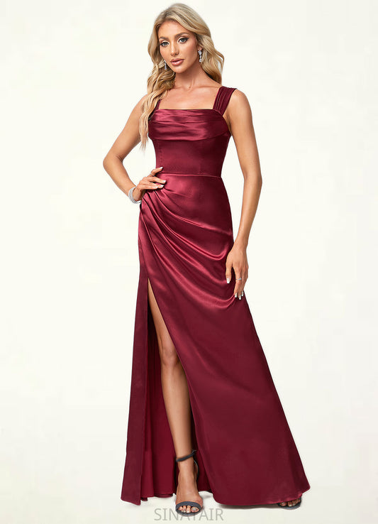 Sydnee A-line Square Floor-Length Stretch Satin Bridesmaid Dress DHP0022607