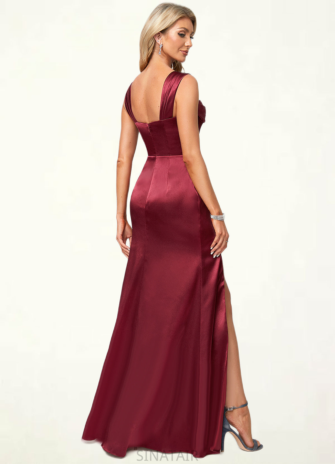 Sydnee A-line Square Floor-Length Stretch Satin Bridesmaid Dress DHP0022607