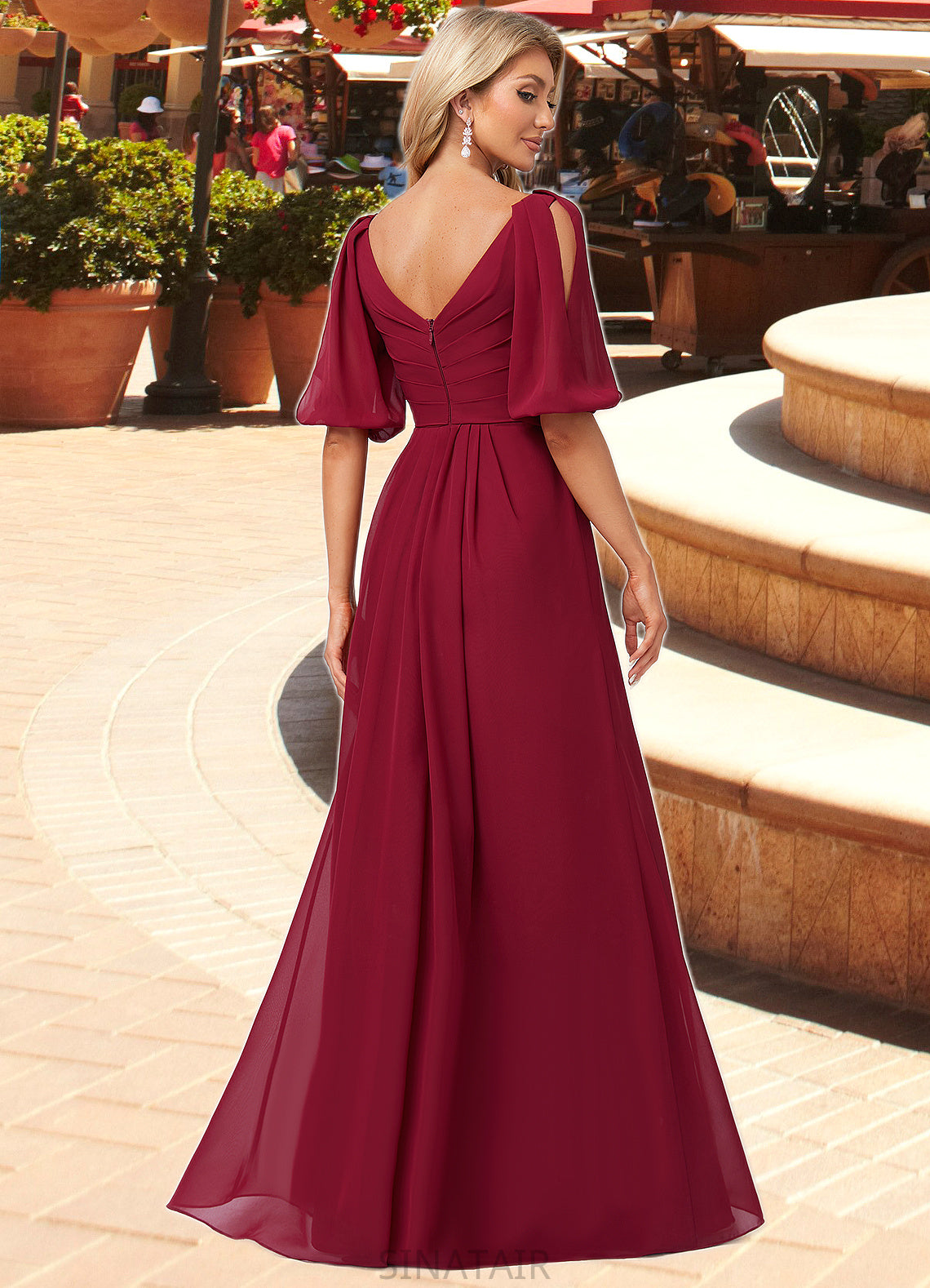 Hilda A-line V-Neck Floor-Length Chiffon Bridesmaid Dress DHP0022608