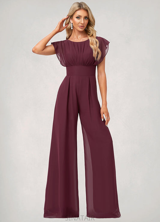 Ryan Jumpsuit/Pantsuit Scoop Floor-Length Chiffon Bridesmaid Dress With Ruffle DHP0022610