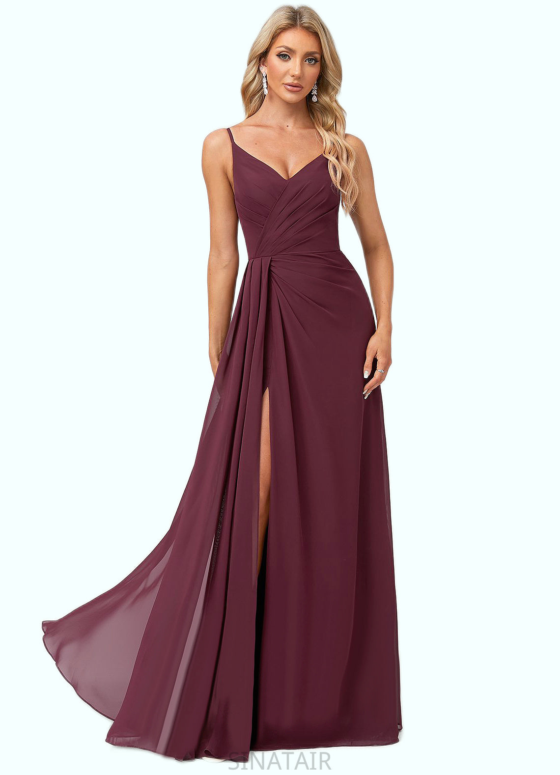 Brylee A-line V-Neck Floor-Length Chiffon Bridesmaid Dress With Ruffle DHP0022611