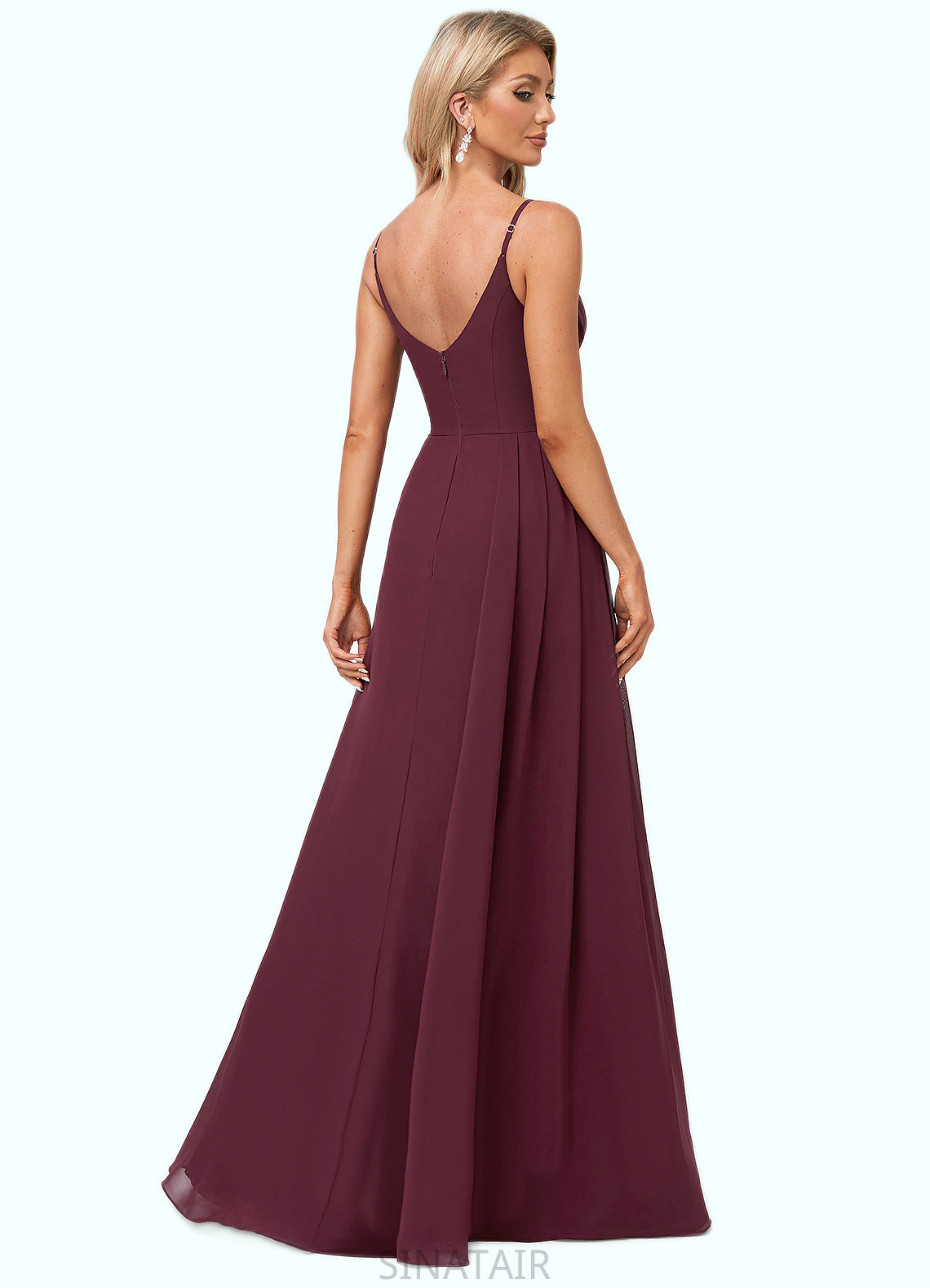 Brylee A-line V-Neck Floor-Length Chiffon Bridesmaid Dress With Ruffle DHP0022611