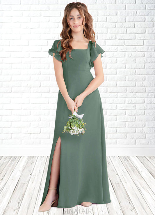 Esperanza A-Line Bow Chiffon Floor-Length Junior Bridesmaid Dress Eucalyptus DHP0022847