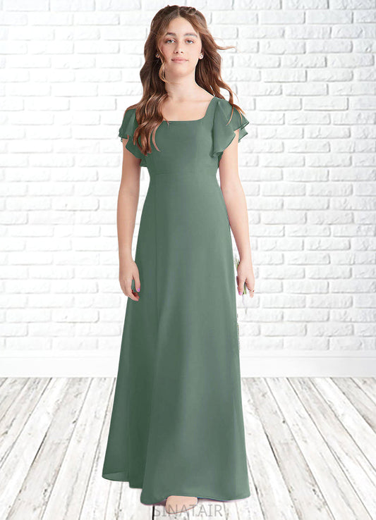 Esperanza A-Line Bow Chiffon Floor-Length Junior Bridesmaid Dress Eucalyptus DHP0022847