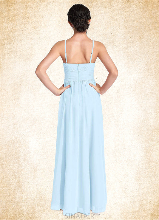 Evangeline A-Line Ruched Chiffon Asymmetrical Junior Bridesmaid Dress Sky Blue DHP0022848