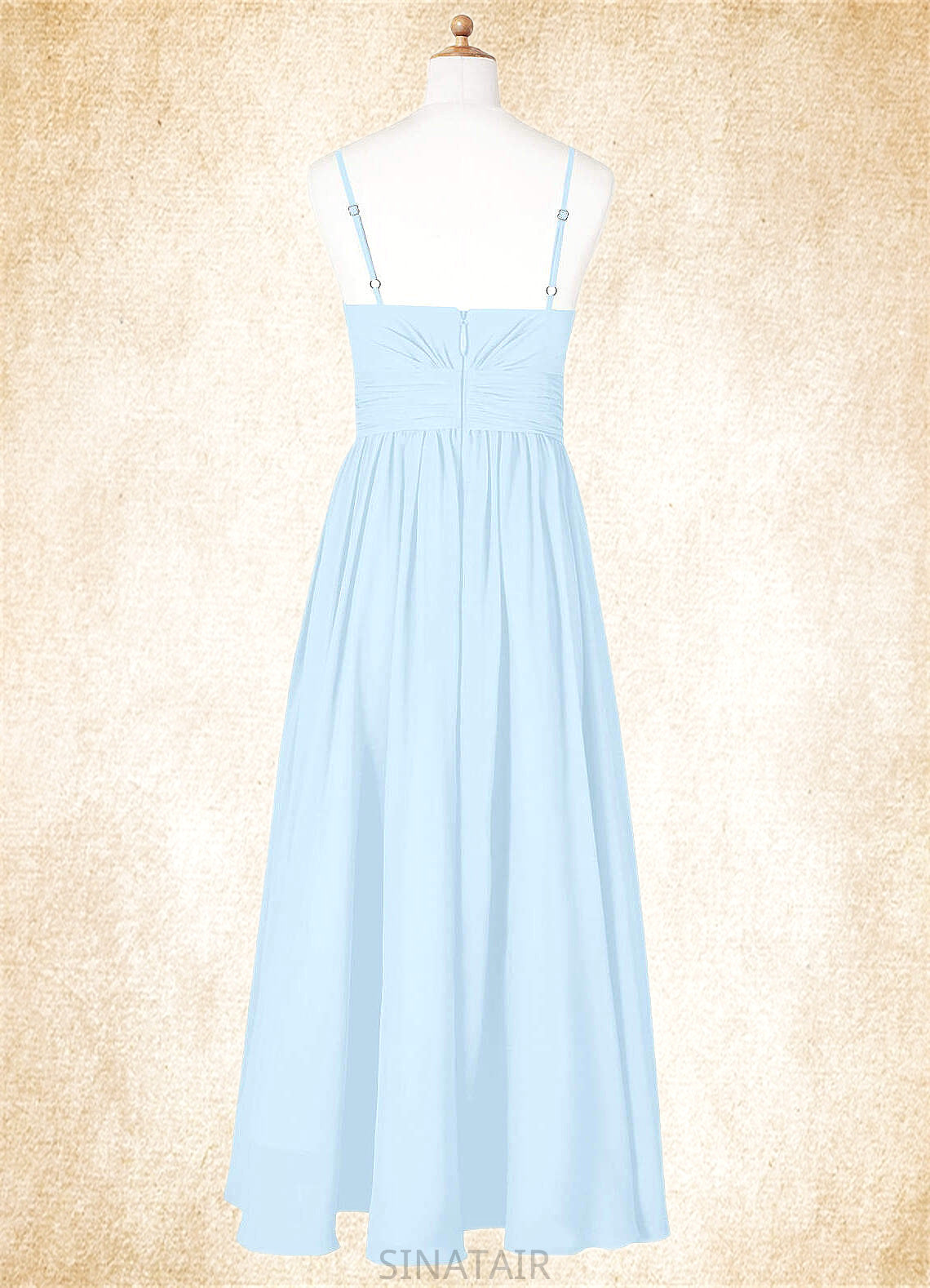 Evangeline A-Line Ruched Chiffon Asymmetrical Junior Bridesmaid Dress Sky Blue DHP0022848