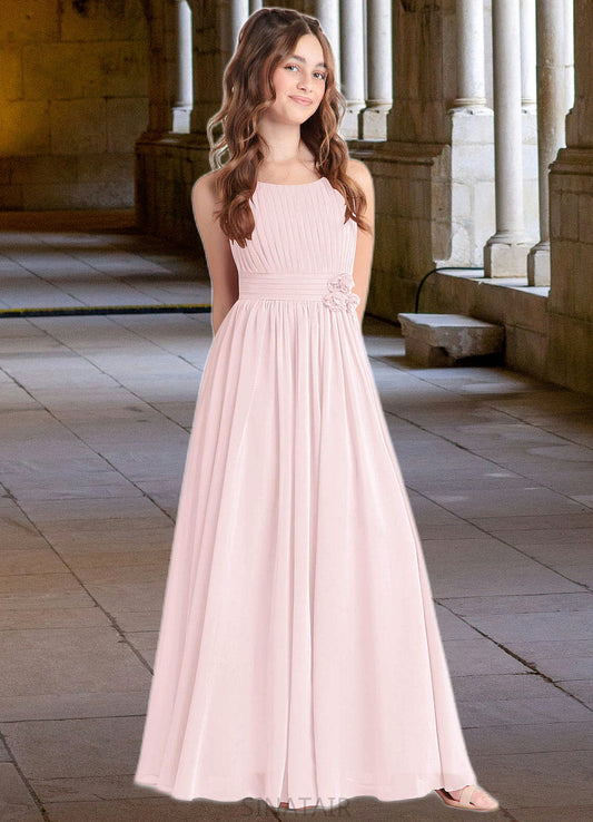 Linda A-Line Floral Chiffon Floor-Length Junior Bridesmaid Dress Blushing Pink DHP0022851