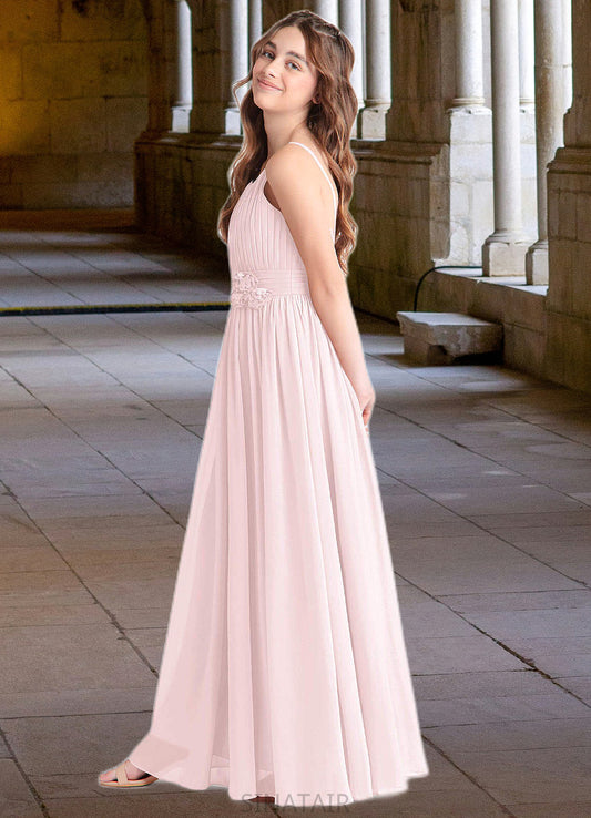 Linda A-Line Floral Chiffon Floor-Length Junior Bridesmaid Dress Blushing Pink DHP0022851