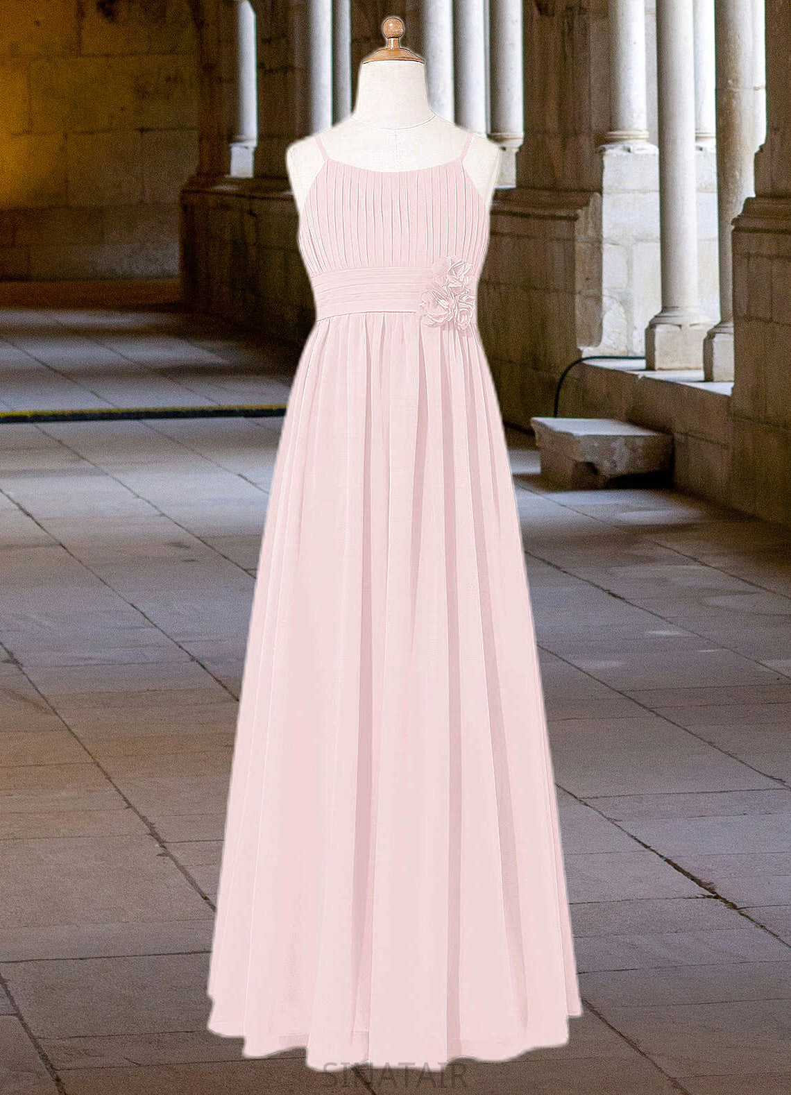 Linda A-Line Floral Chiffon Floor-Length Junior Bridesmaid Dress Blushing Pink DHP0022851