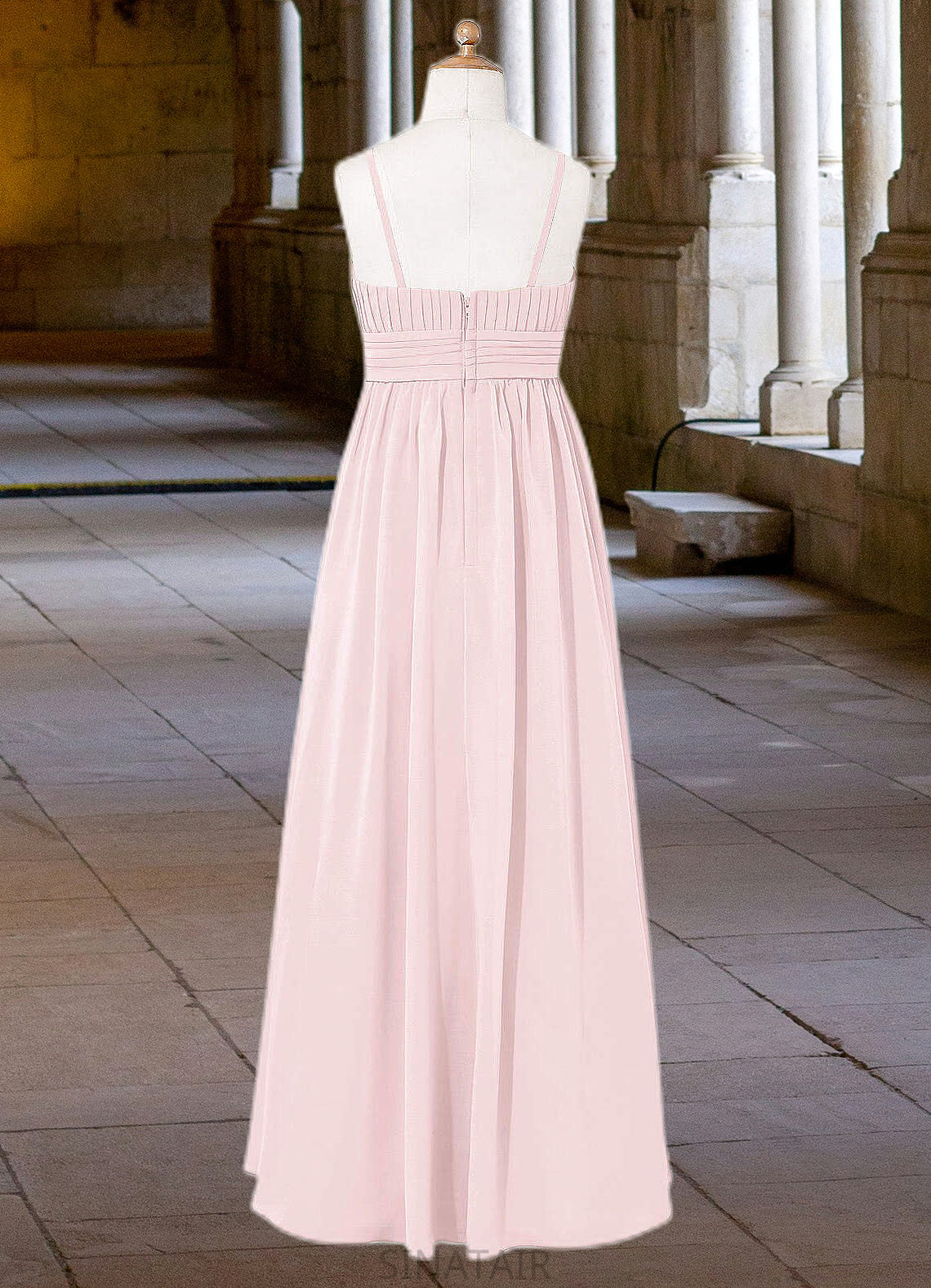 Linda A-Line Floral Chiffon Floor-Length Junior Bridesmaid Dress Blushing Pink DHP0022851