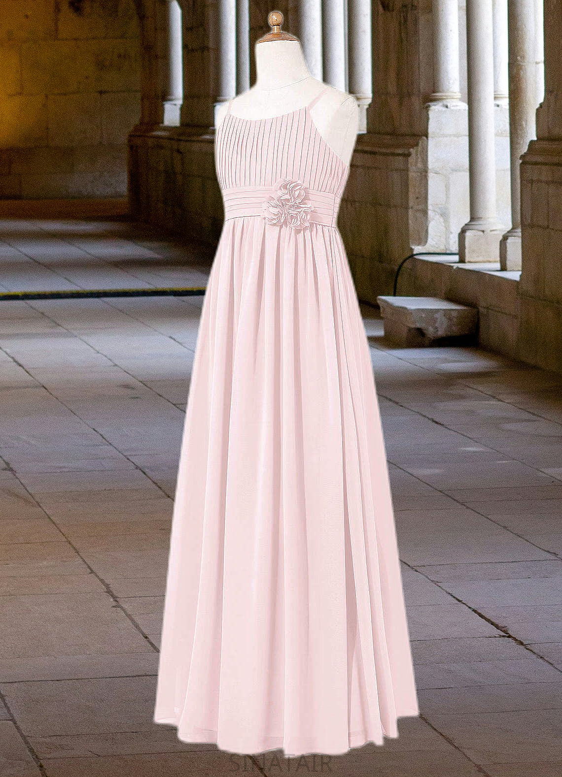 Linda A-Line Floral Chiffon Floor-Length Junior Bridesmaid Dress Blushing Pink DHP0022851