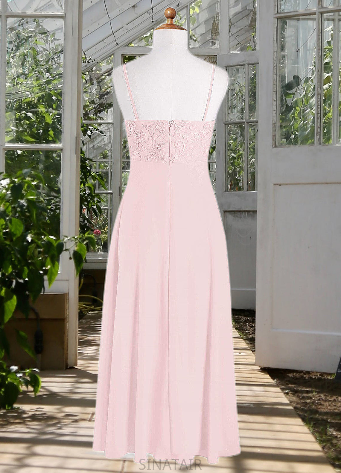 Martha A-Line Lace Chiffon Floor-Length Junior Bridesmaid Dress Blushing Pink DHP0022853