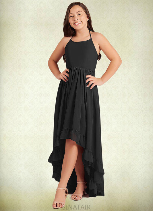 Angelique A-Line Lace Chiffon Asymmetrical Junior Bridesmaid Dress black DHP0022855